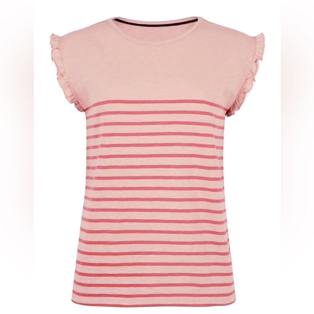 Boden Pink Striped Short Sleeve Ruffle Tee